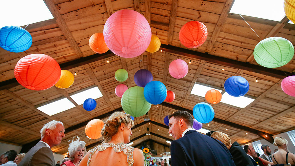 New wedding venue Owen House Barn decorated with Hanging Lanterns