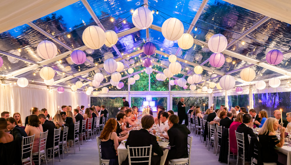 Paper Lanterns Illuminated by Festoons