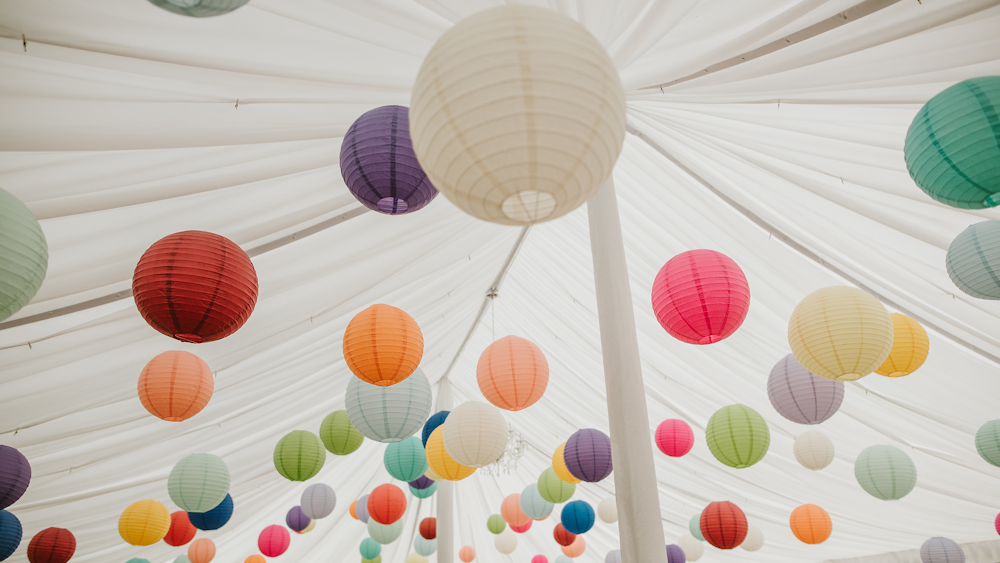 Paper lantern canopy at Narborough Hall Gardens, Norfolk