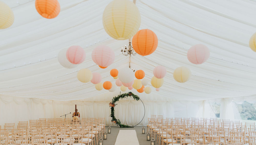 Pastel coloured paper lantern installation