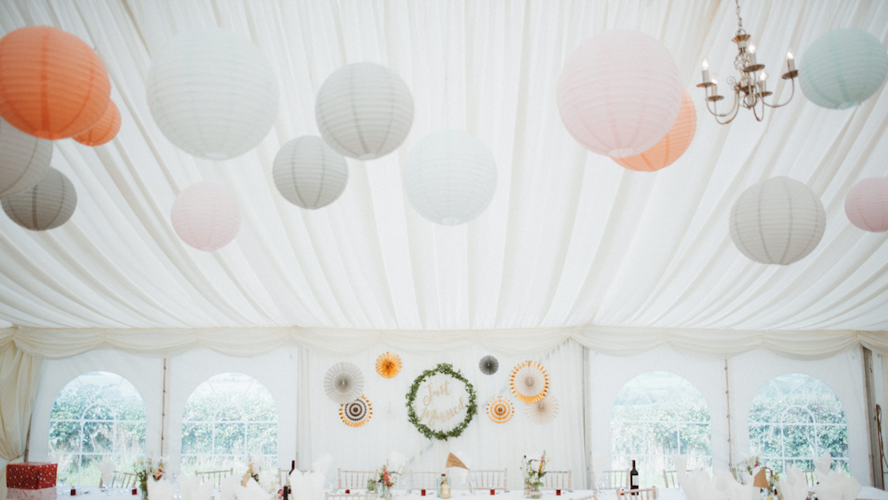 Pastel wedding lantern canopy
