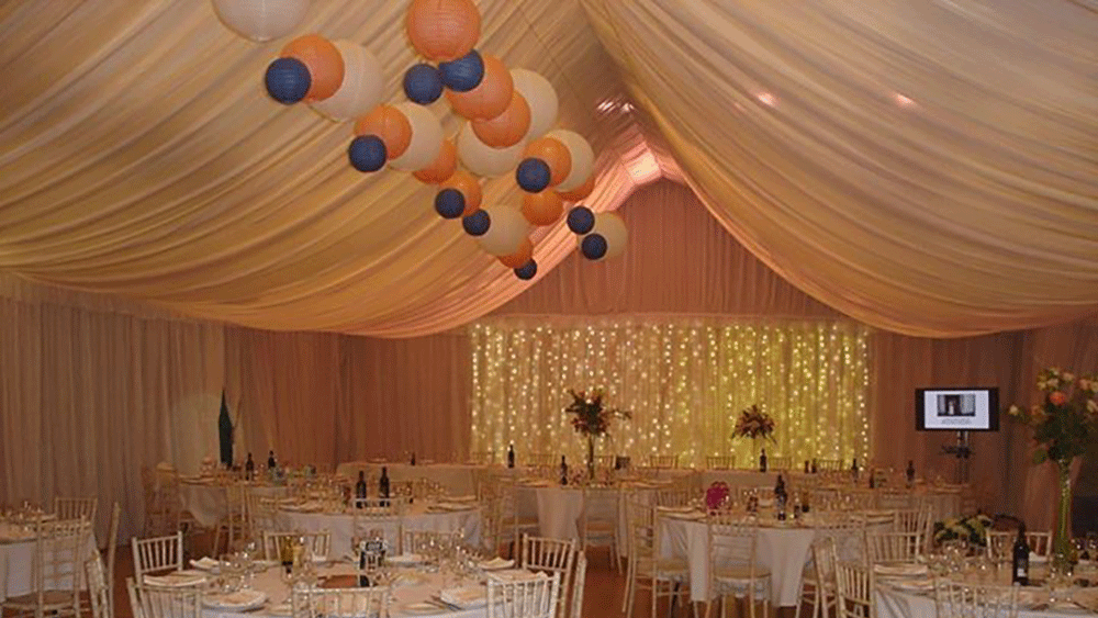 peach and blue paper wedding lanterns