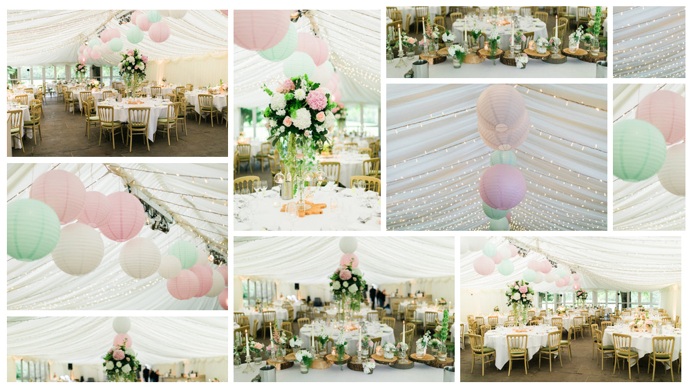 Pink and mint coloured wedding lanterns