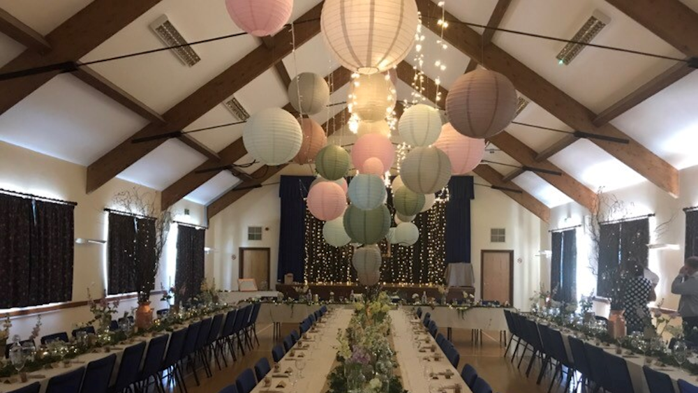 Pink sage and cream paper lanterns