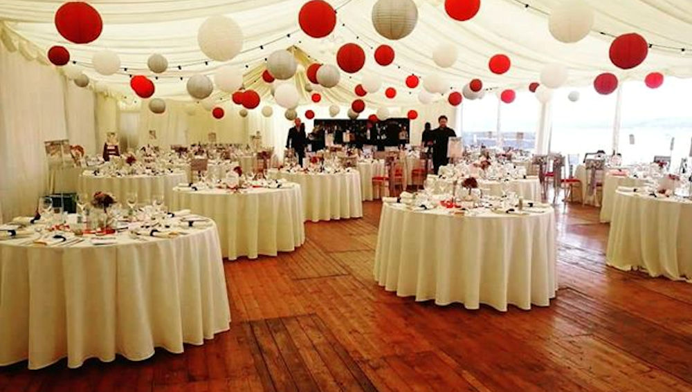 Red and Silver Hanging Lanterns