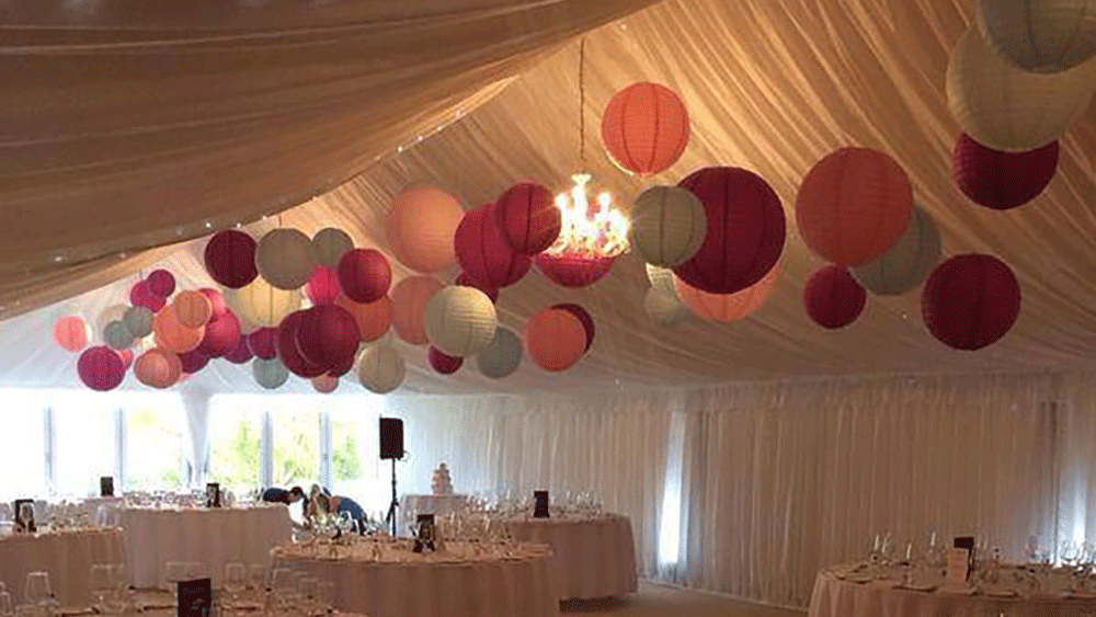 pink and Grey wedding paper lanterns