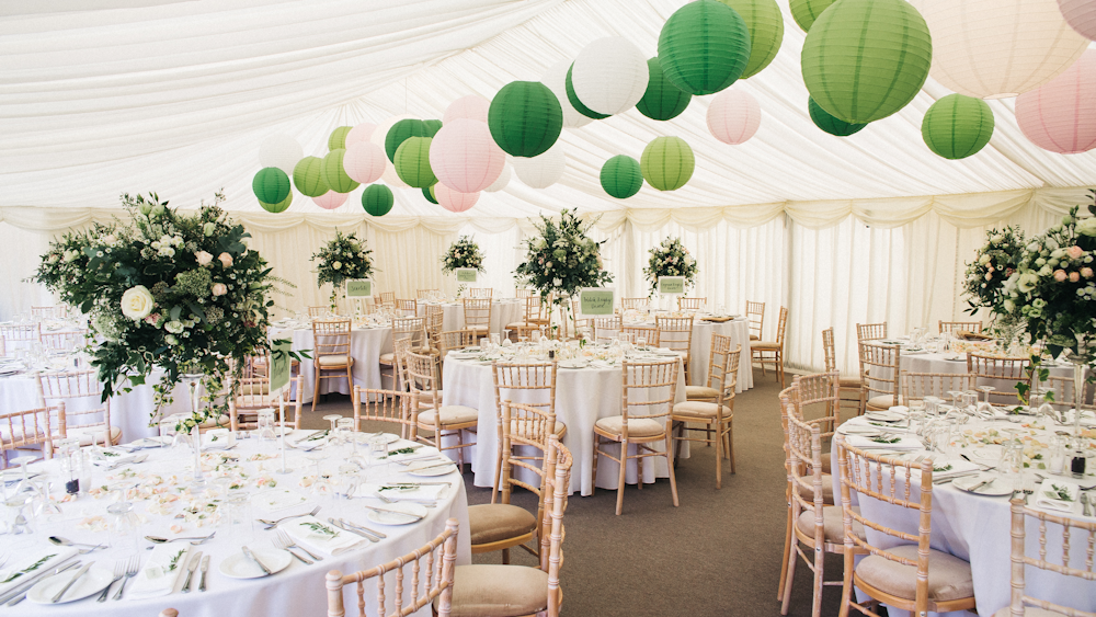 Green and pink paper lanterns