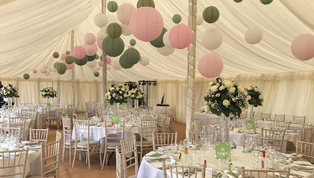 Sage and pink paper lanterns