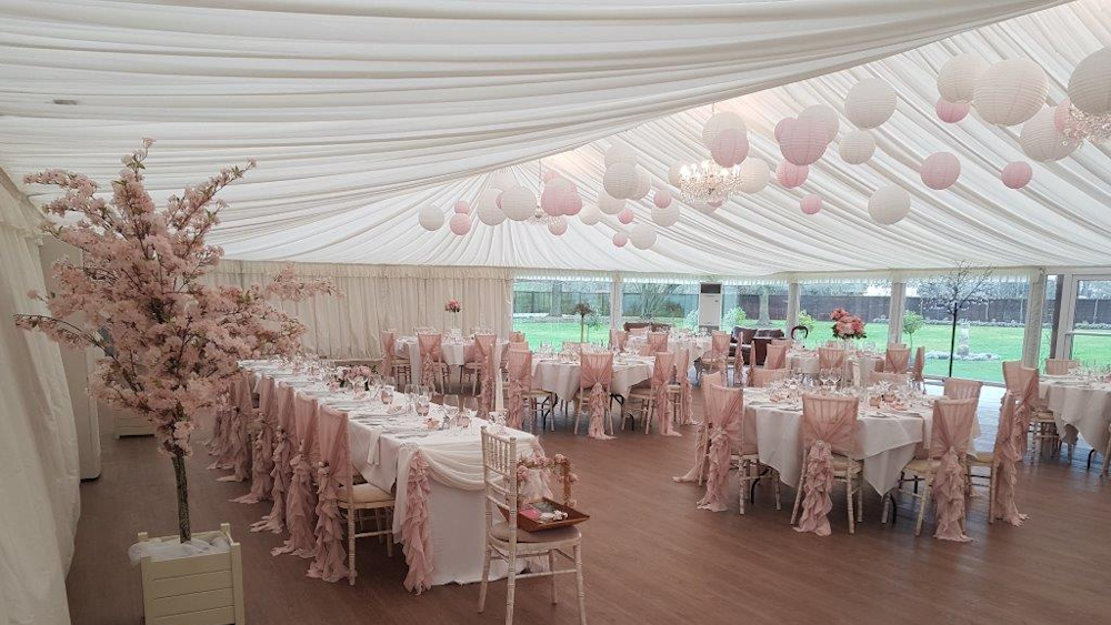 White and pink marquee wedding lanterns